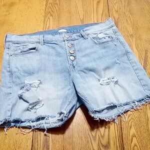 OLD NAVY Womens Denim Shorts Jeans WAIST 32 BLUE Button Fly Distressed Preowned